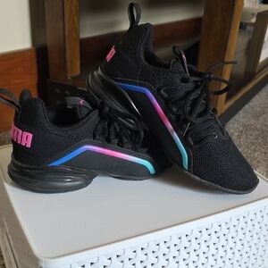Puma Black Sneakers with Pink and Blue Accents